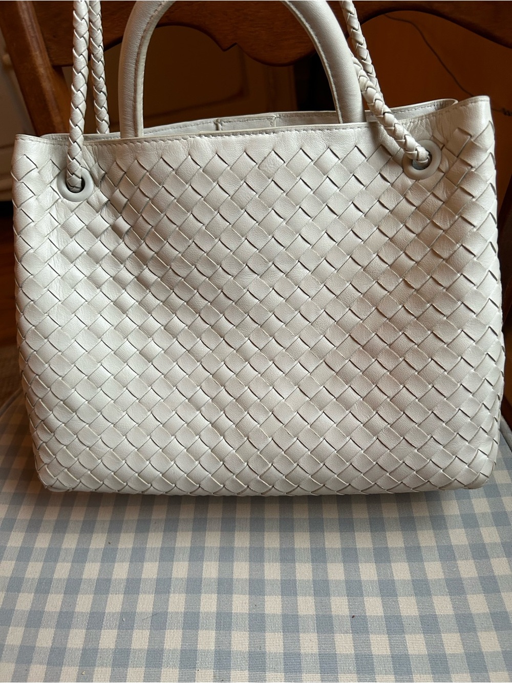 Quince Cream Woven Tote with Braided Handles